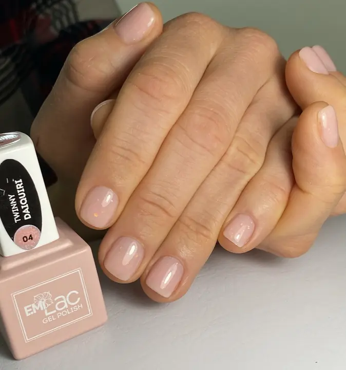 Sheer nude gel manicure on short natural nails