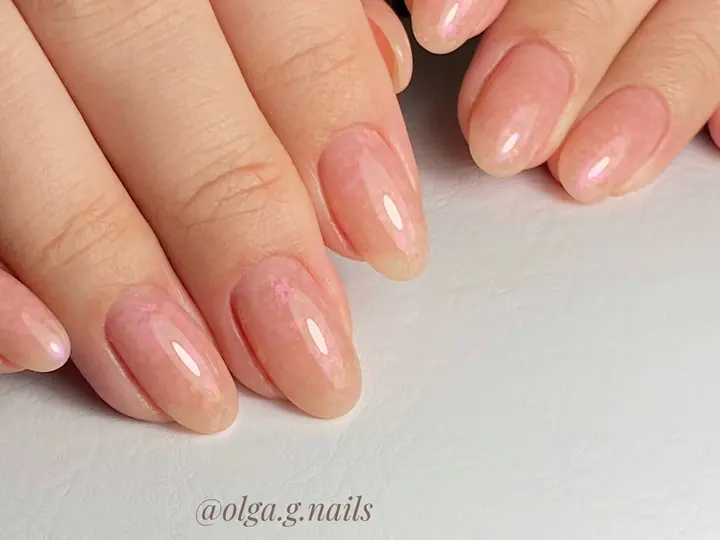 Long sheer nude gel extensions