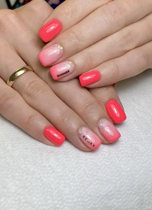 Coral and pink gel manicure