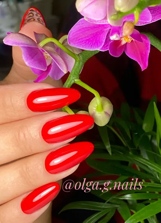 Long glossy red almond nails